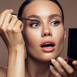 Woman applying make-up to look younger.